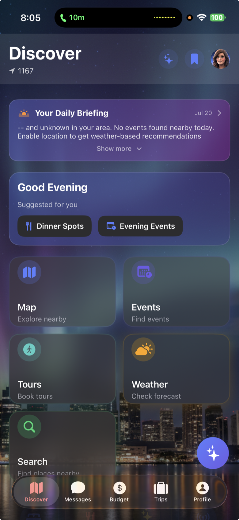 WanderLink discover screen - AI-powered travel recommendations